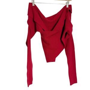 Altuzarra Red Cashmere Wool Ribbed Knit Long Sleeve Crossover Sweater Size XS